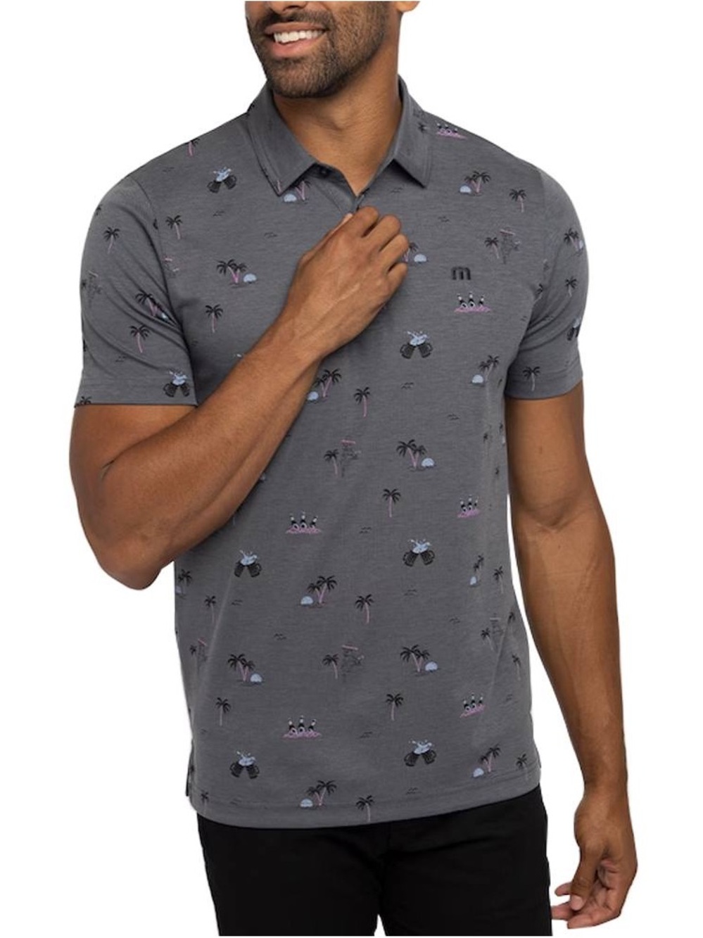 Travis Mathew Ensenada Short Sleeve Golf Polo XL Gray Beach Beers Novelty Print